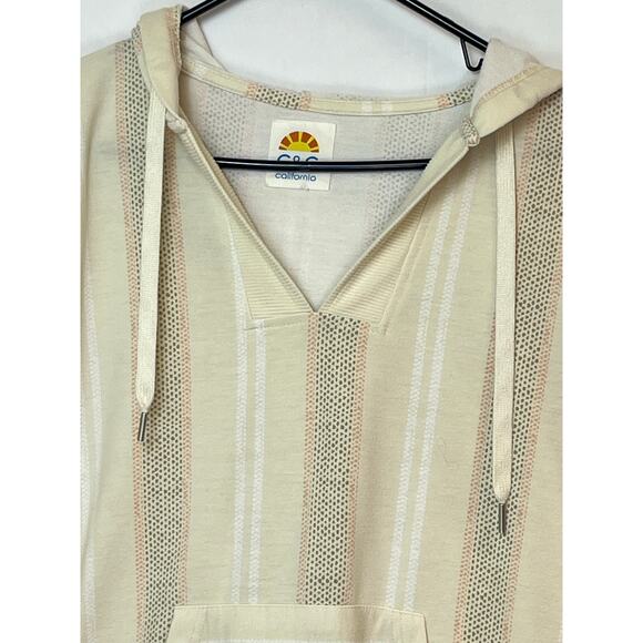 C&C California Women's Size Large Cream Striped Long Sleeve Pullover Hoodie - Picture 7 of 7